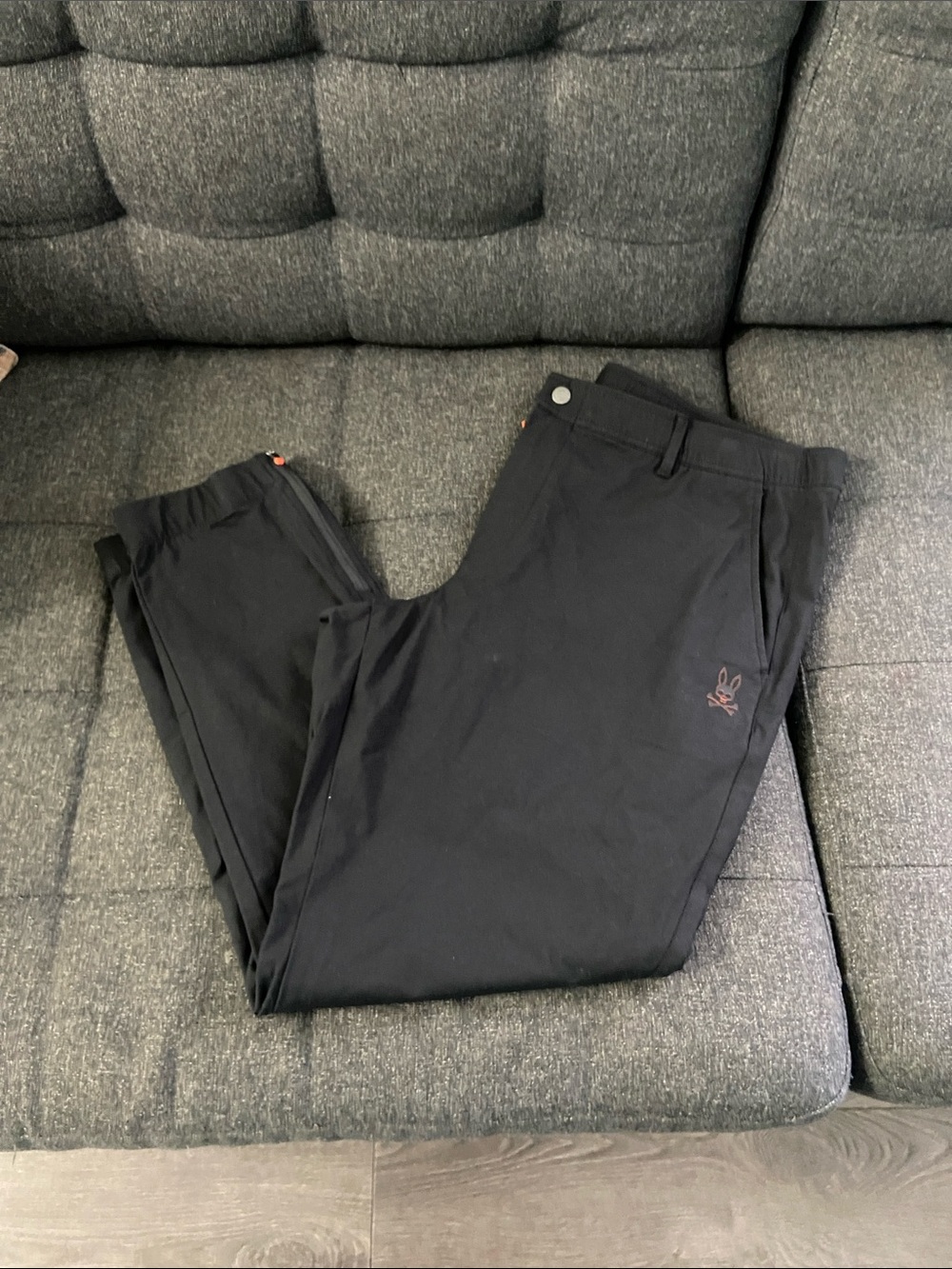 NWOT Psycho Bunny Men's Black Flat-Front Pants with Subtle Logo